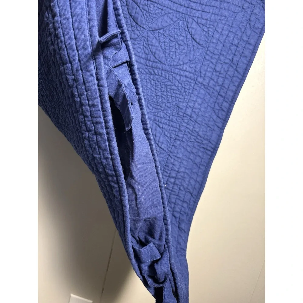 Pottery Barn Blue Quilted Pillow Sham Standard Cotton Linen Textured Farmhouse